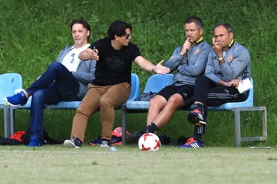 Miran Pavlin, športni direktor NK Maribor Zlatko Zahović, pomočnik trenerja NK Maribor Saša Gajser, trener NK Maribor Darko Milanič.