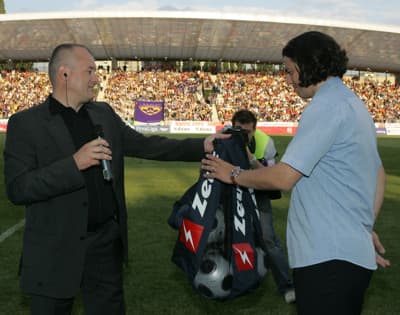 10. maj 2008, Maribor - Nogomet - Otvoritvena tekma na novem stadionu Ljudski vrt&nbsp; - Maribor: Nafta - Franc Kangler (levo) in Zlatko Zahovič.