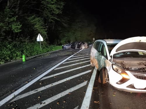 (FOTO) Nočna intervencija za PGE Krško: Na regionalni cesti trčili osebni vozili