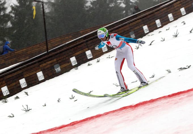 Robert Hrgota, ko je leta 2014 še skakal v Planici.