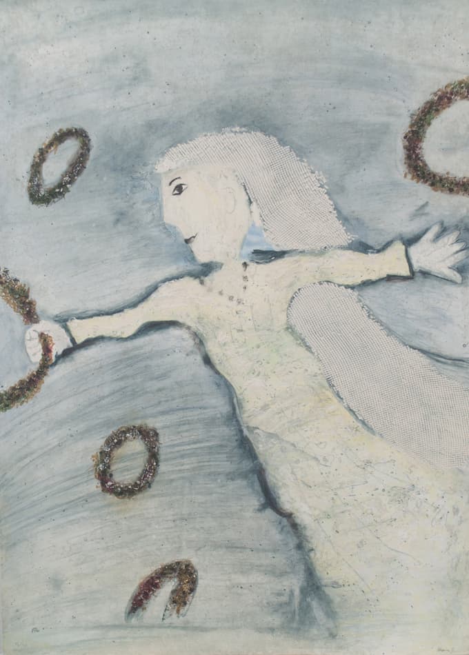 Gabrijel Stupica, Zmaga/Victory, akvatinta, jedkanica in reliefni sitotisk, 1983, 83 x 61 cm