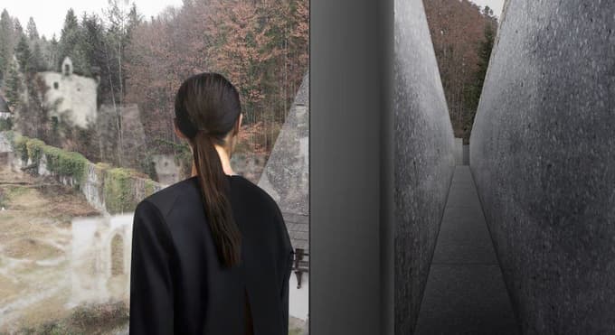 Vizualizacija pogleda iz novega veznega hodnika Žičke kartuzije. 