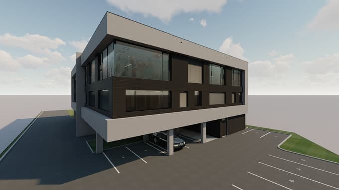 Zaradi prostorske utesnjenosti gradijo novo poslovno stavbo. Skica: Cleangrad