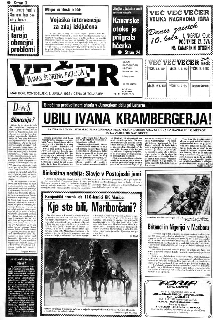 Večer je leta 1992 poročal o umoru Ivana Krabergerja.
