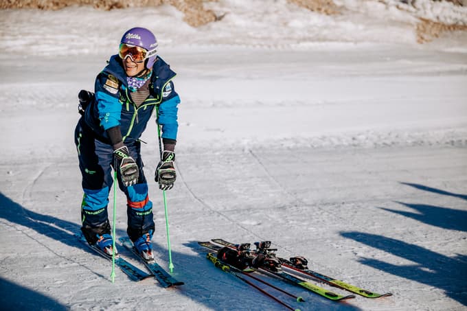 Ilka Štuhec je v nasprotju s Kaninom v Švici preizkusila tudi smukaški material.