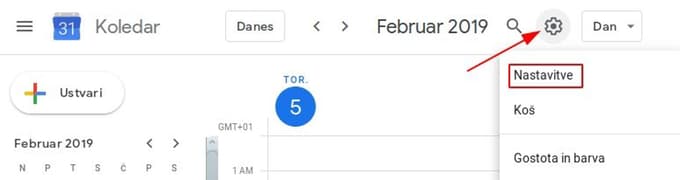 Google koledar nastavitve
