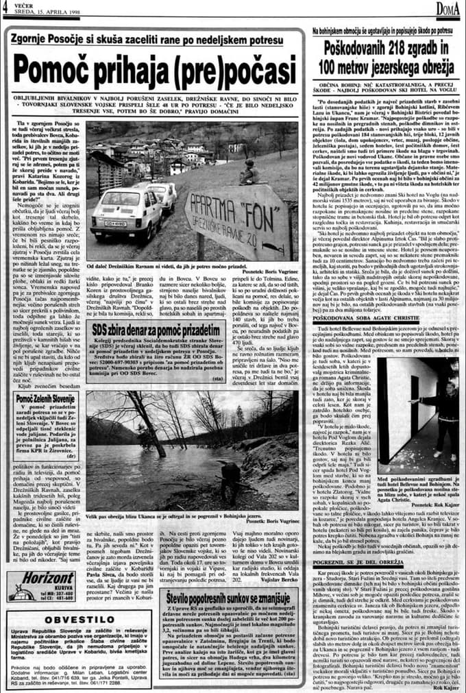 Večer po potresu v posočju 15. aprila 1998.