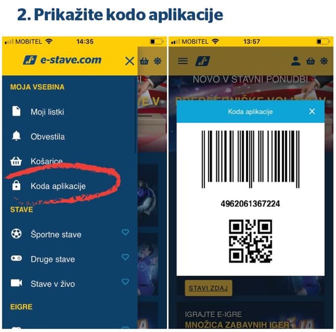 Navodila za uporabo nove mobilne aplikacije Športne loterije, 2. korak