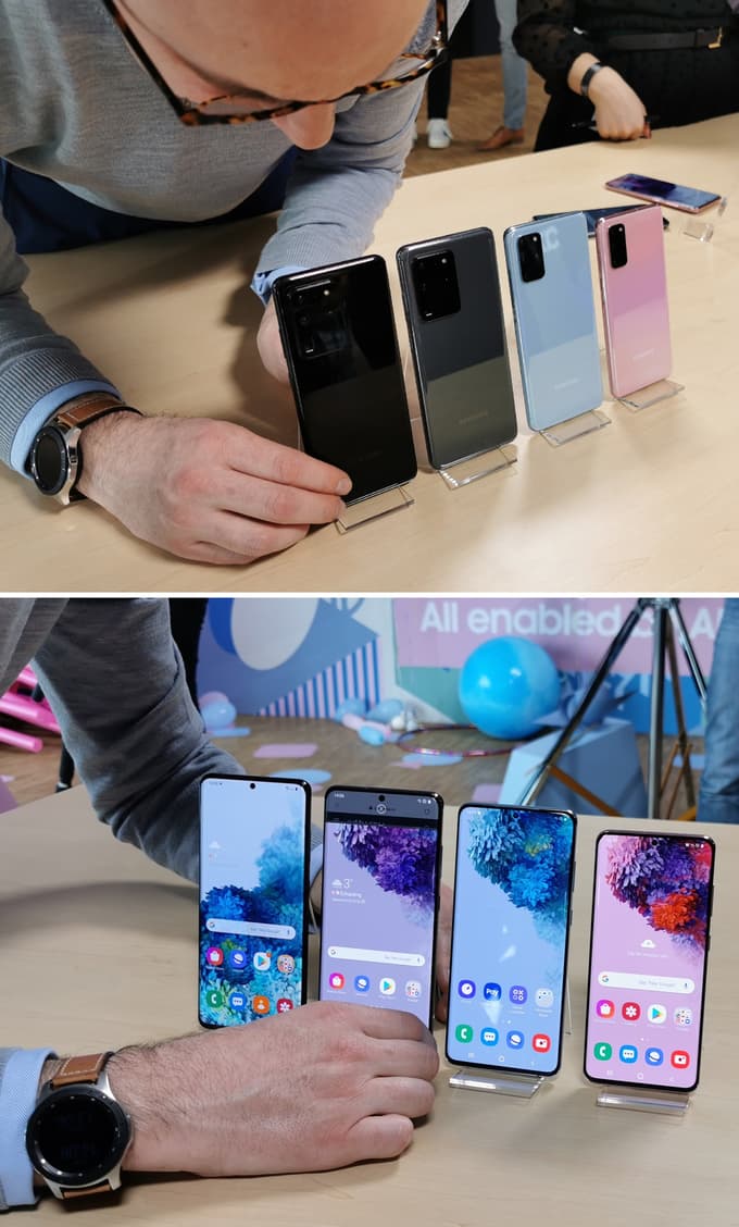 Samsung Galaxy S20 Ultra (modela levo), S20+ in S20 (desno)