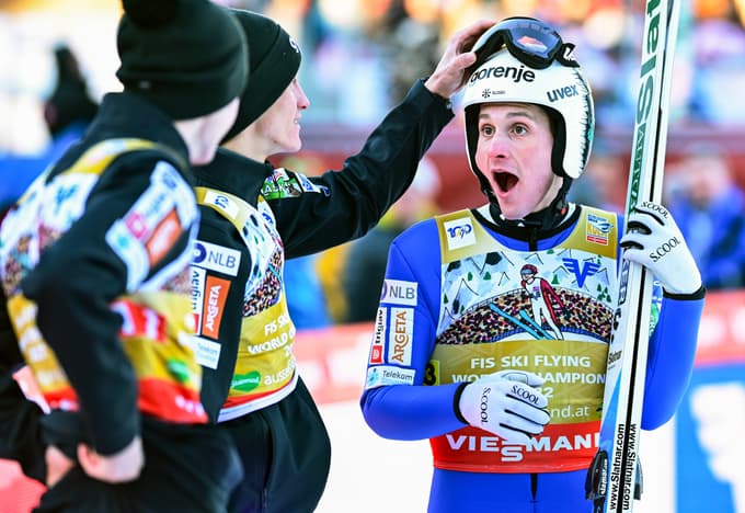 Domen Prevc ni mogel verjeti, kako dober je bil njegov "slab" skok.