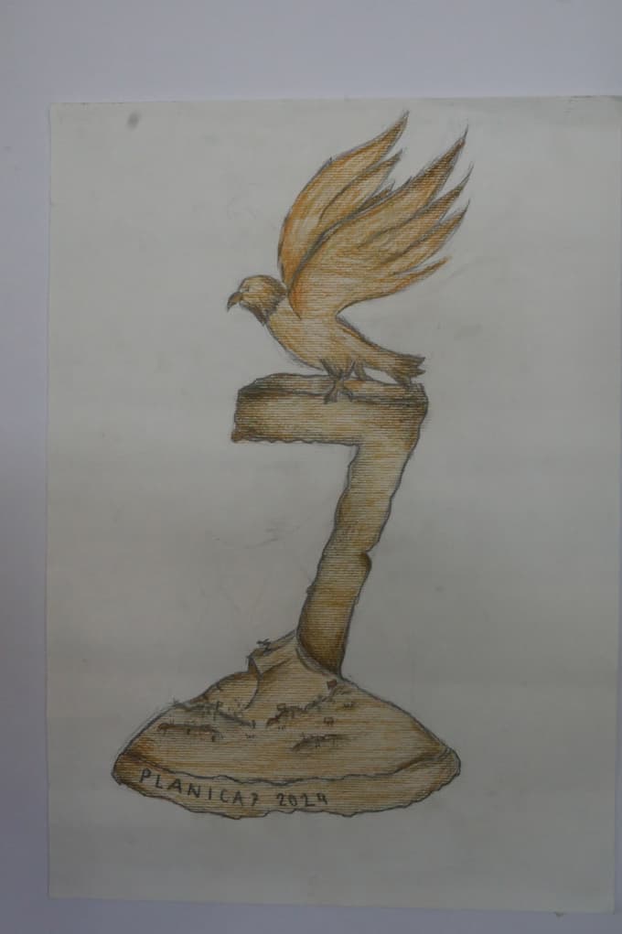 Z risbo, po kateri bo oblikovan pogum, je želela prikazati planiško vzdušje in pogum skakalcev.