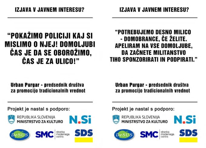 (FOTO) Aktiv kulturnikov z akcijo zahteva odvzem statusa Purgarjevemu Društvu za promocijo tradicionalnih vrednot