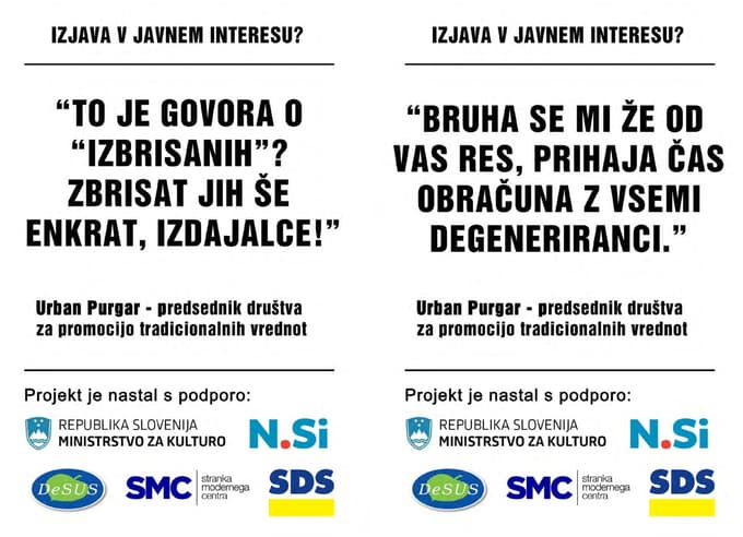 (FOTO) Aktiv kulturnikov z akcijo zahteva odvzem statusa Purgarjevemu Društvu za promocijo tradicionalnih vrednot