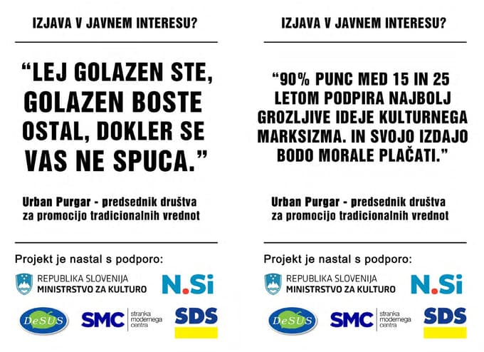 (FOTO) Aktiv kulturnikov z akcijo zahteva odvzem statusa Purgarjevemu Društvu za promocijo tradicionalnih vrednot