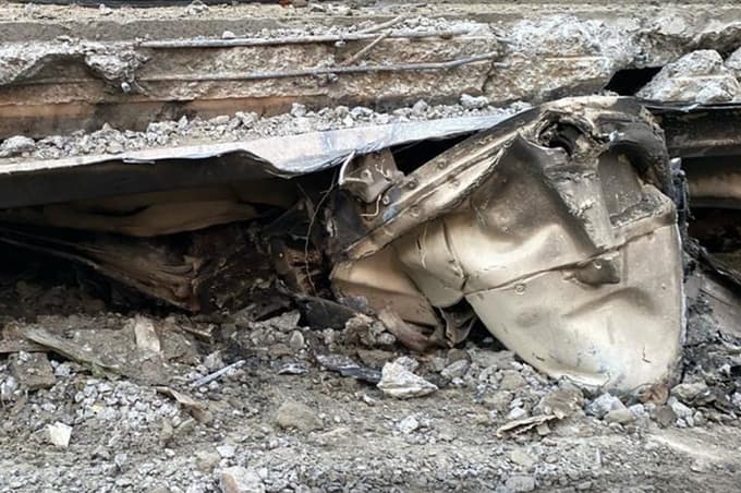 Fotografija, ki jo je objavila SBU, prikazovala pa naj bi ostanke rakete, ki je zadela otroško bolnišnico v Kijevu.