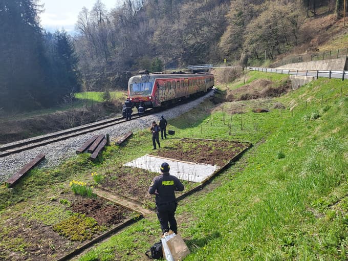 (FOTO) Potniški vlak v Šmartnem ob Paki naletel na železniške pragove in obtičal v predoru