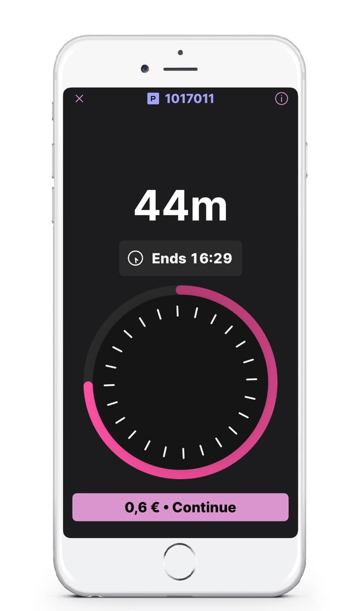Mobilni zaslon med uporabo aplikacije EasyPark.