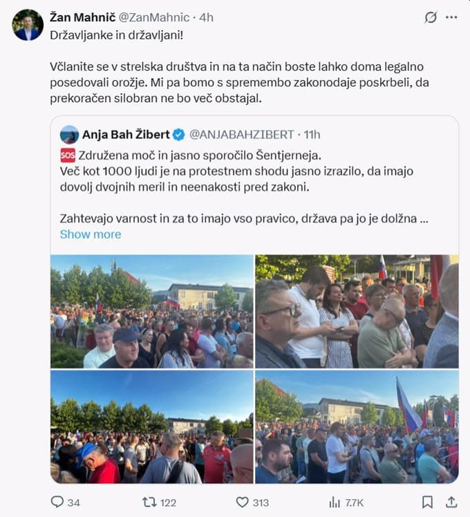 Zapis Žana Mahniča na omrežju X