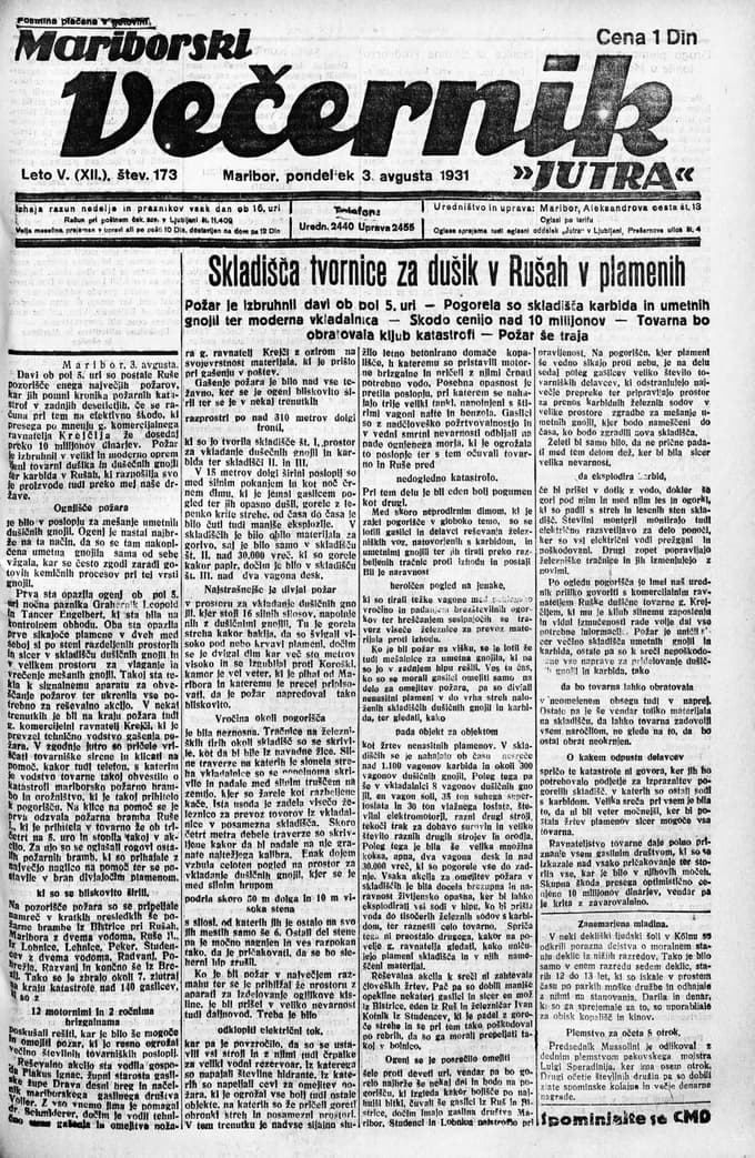 (FIRBCANJE) Leto 1931: Požar v Tovarni dušika Ruše, ki bi se lahko spremenil v katastrofo