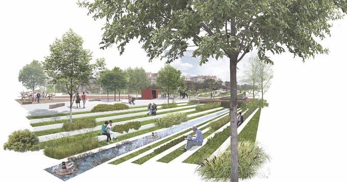 Idejna zasnova, kako naj bi izgledalo ob potoku, ko bo park dokončno urejen.