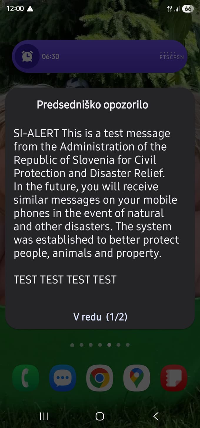 Maribor - Alarm - testno sporocilo na izredne razmere - mobilni telefon