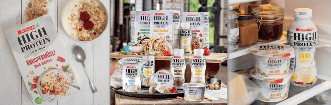 Raznolika izbira izdelkov z visoko vsebnostjo beljakovin v SPARU. 