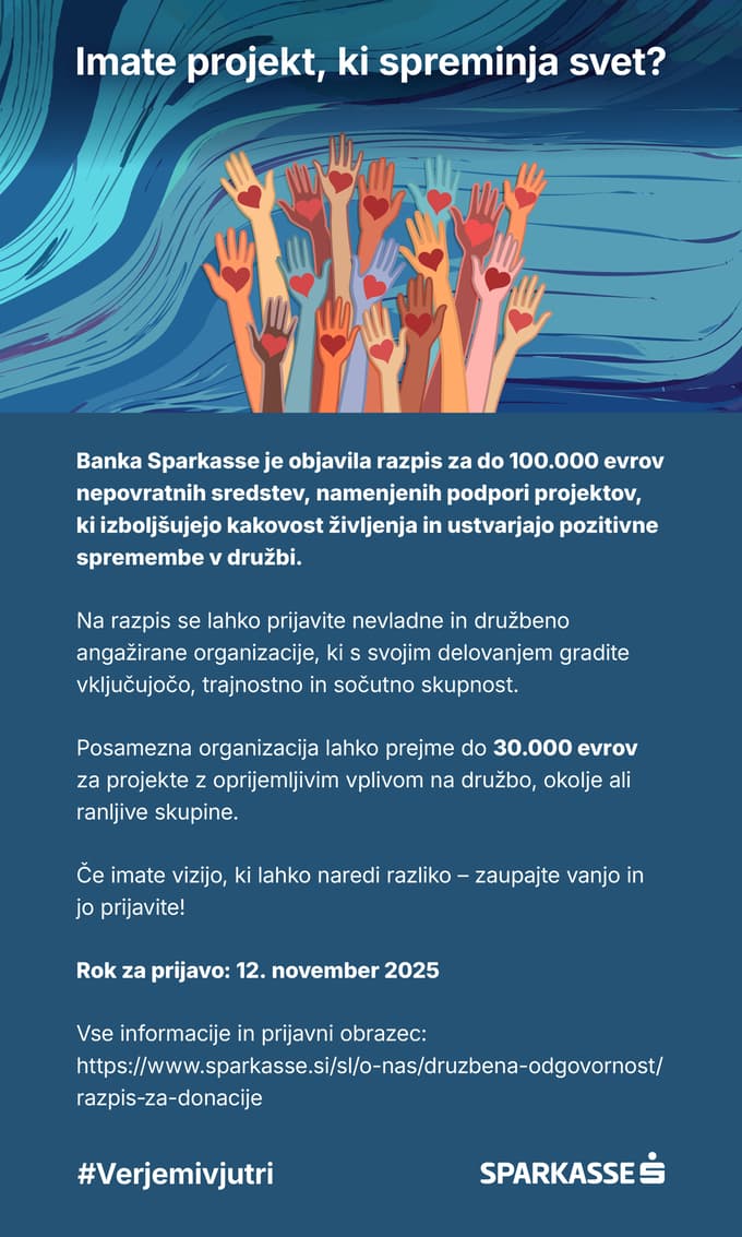 Verjemi v jutri: 100.000 evrov Banke Sparkasse za projekte, ki spreminjajo svet