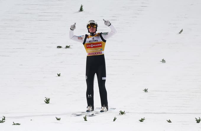 Ski Jumping - Four Hills Tournament - Oberstdorf, Germany - December 29, 2025 Slovenia's Domen Prevc reacts after the final round REUTERS/Kai Pfaffenbach