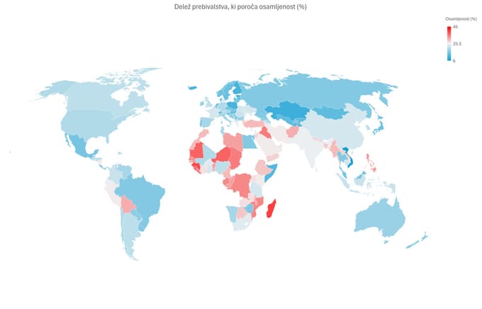 Delež prebivalcev, ki poročajo o osamljenosti