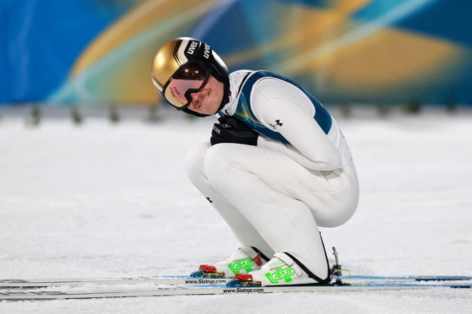Milano Cortina 2026 Olympics - Ski Jumping - Men's Large Hill Individual - Predazzo Ski Jumping Stadium, Predazzo, Italy - February 14, 2026. Anze Lanisek of Slovenia reacts after his run during the Men's Large Hill Individual Final Round REUTERS/Stephanie Lecocq