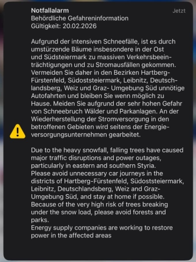 (FOTO) Kaj je zdaj s sistemom javnega obveščanja?! Avstrijci dobili opozorilo, Slovenci ne