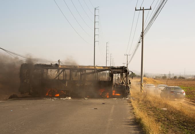 Goreče vozilo v mestu Zapopan