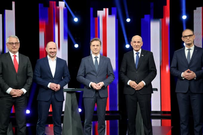 Matjaž Han, Jernej Vrtovec, Robert Golob, Janez Janša in Anže Logar