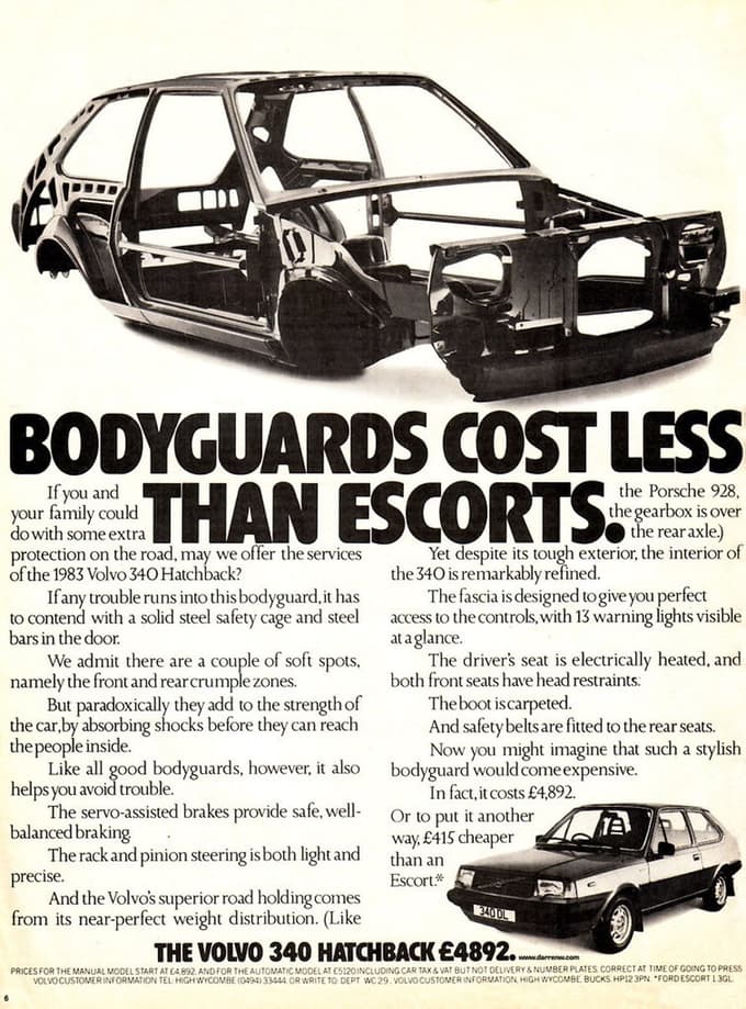 Oglas za ojačano zaščitno konstrukcijo, ki je bila tako ali tako tradicija pri švedski znamki.