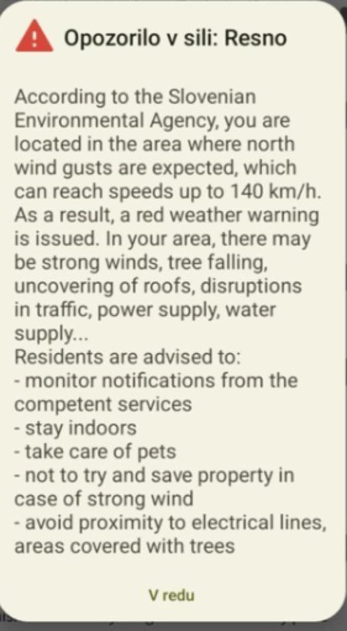 SMS alarm, ki ga je bralka prejela v Račah.