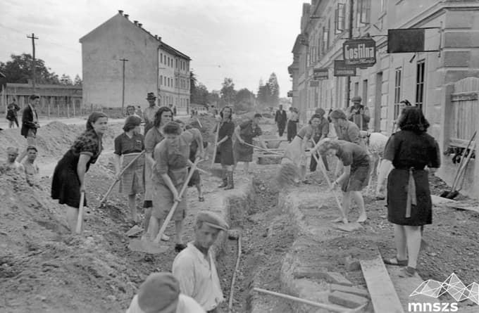 Udarniško delo na Tržaški cesti, Ljubljana, junij 1947