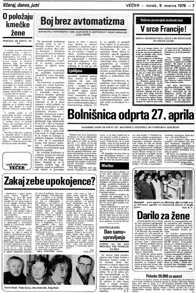 Članek o otvoritvi kirurške stolpnice UKC Maribor, ki je bila 27. aprila 1976.