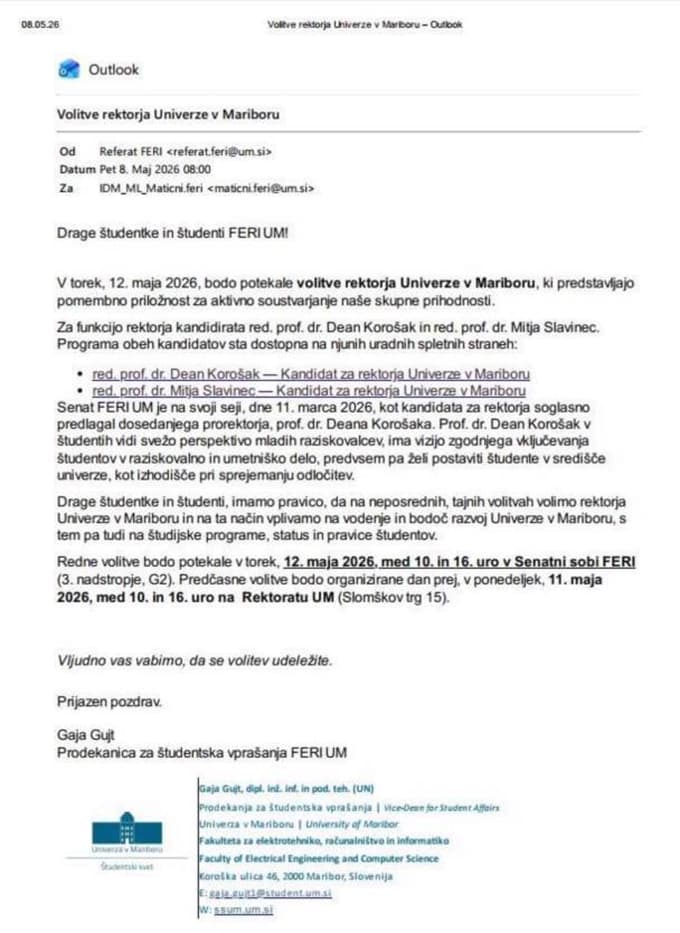 Rektorske volitve v Mariboru: Pritisk na študente, sporna elektronska pošta in prijave volilni komisiji