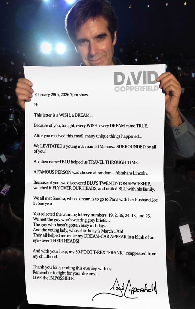 David Copperfield nam je še pred začetkom šova poslal mail, v katerem je točno zapisano, kaj se bo zgodilo. 