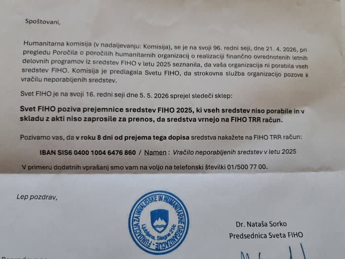 Dopis FIHO UP-orniku