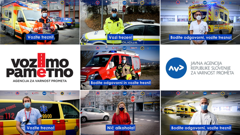 Policisti, reševalci, zdravniki, ki s svojimi sporočili sodelujejo v akciji Foto: AVP