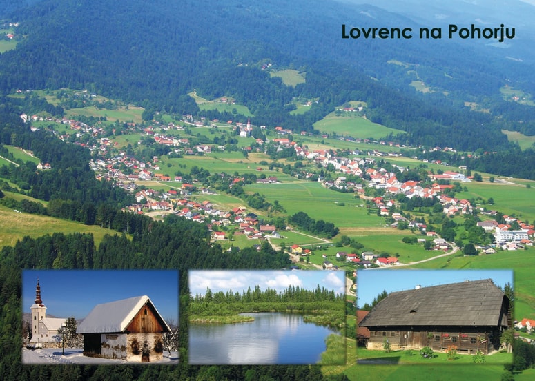 Novejša razglednica z glavnimi znamenitostmi Lovrenca