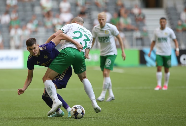 Nino Žugelj je izenačil na 1:1 in utišal glasno Tele2 Areno, toda Hammarby je zadel še dvakrat za visoko prednost pred povratnim obračunom. 