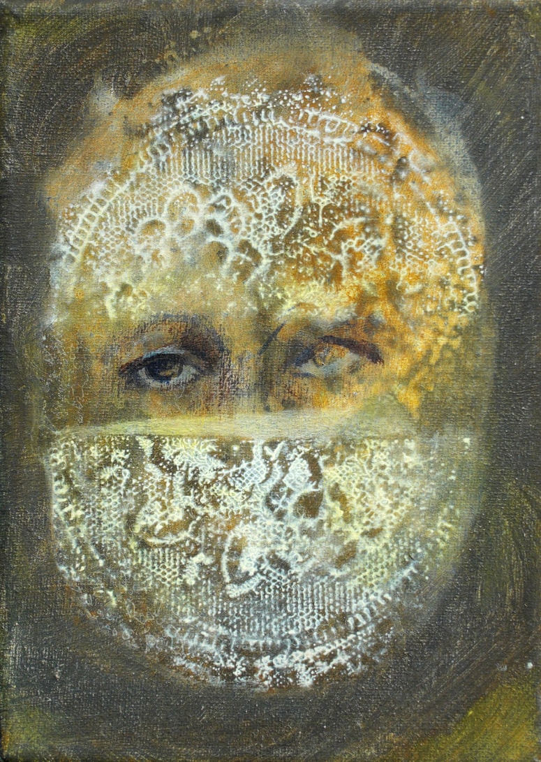 Natalija Šeruga Golob: Le Eremite, 2017, akril na platnu, 18 x 13 cm