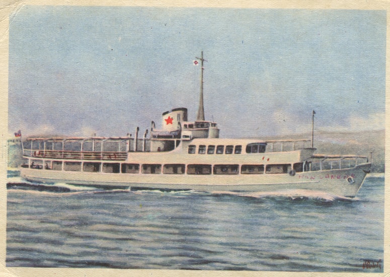 Razglednica z umetniško upodobitvijo ladje Ivan Cankar