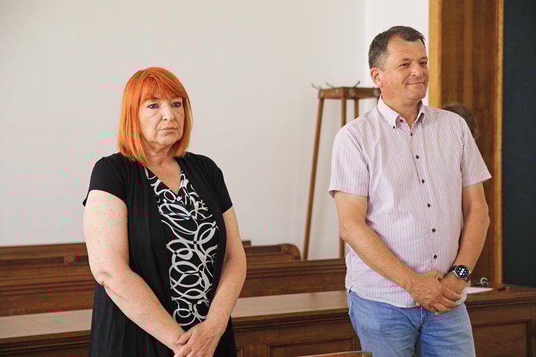 Danijela Holmec in Gregor Jager sta poslušala izrek sodbe, Andreja Zorca na sodišče danes ni bilo.
