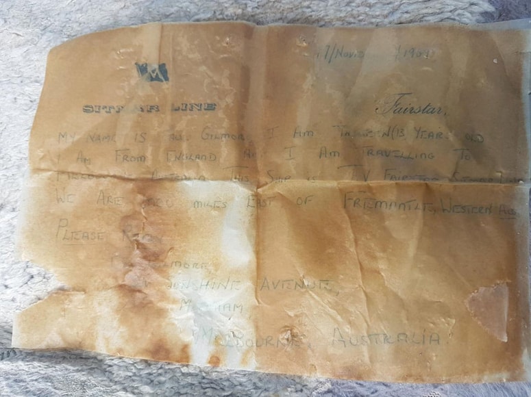 Sporočilo, ki ga naj bi ga leta 1969 spisal takrat 13-letni Britanec.