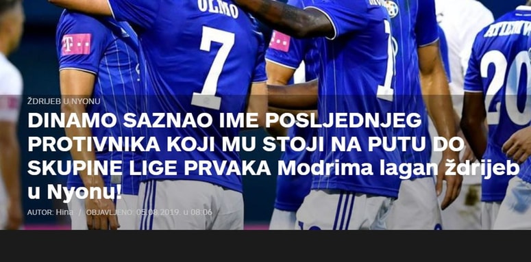 Sportske novosti o žrebu, ki je Dinamu omogočil lahko pot do lige prvakov, pišejo.