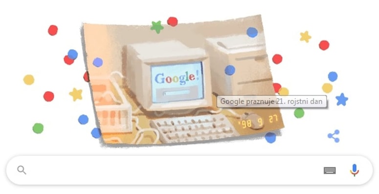 Google doodle za 21. rojstni dan družbe.