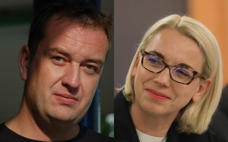 Analitik dr. Andraž Zorko in kandidatka za kohezijsko ministrico Angelika Mlinar.